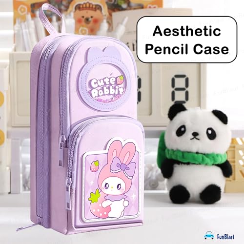 Image of FunBlast Pencil Pouch for Kids, Girls - Cute Rabbit Design, Large Capacity Multipurpose Stationery Zipper Pouch for Kids & Adults, Kawaii Aesthetic Pencil Case Organizer (Multicolor)