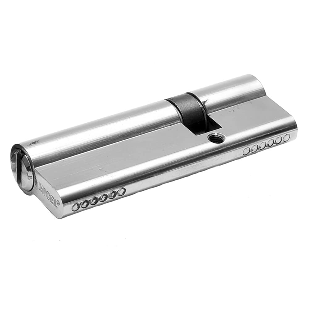 Micel Metallic Silver - 13096 – Safety Cylinder, European Profile, Double Clutch, With Long Cam, Offset 40 X 80, Including Keys, Nickel Finish, Silver, 120 X 17 X 33 Mm