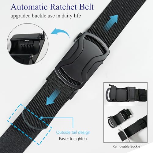 LionVII Elastic Ratchet Men Belts, 1 3/8" Stretch Belt with Automatic Buckle for Men, Adjustable Trim to Fit 27-49" Waist3