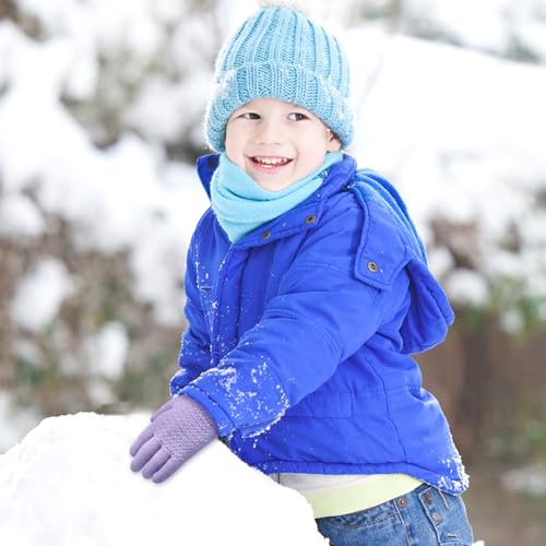 Image of ONESING Kids Knit Gloves - Stretchy Gloves for Boys Girls Winter, Solid Finger Gloves for Children