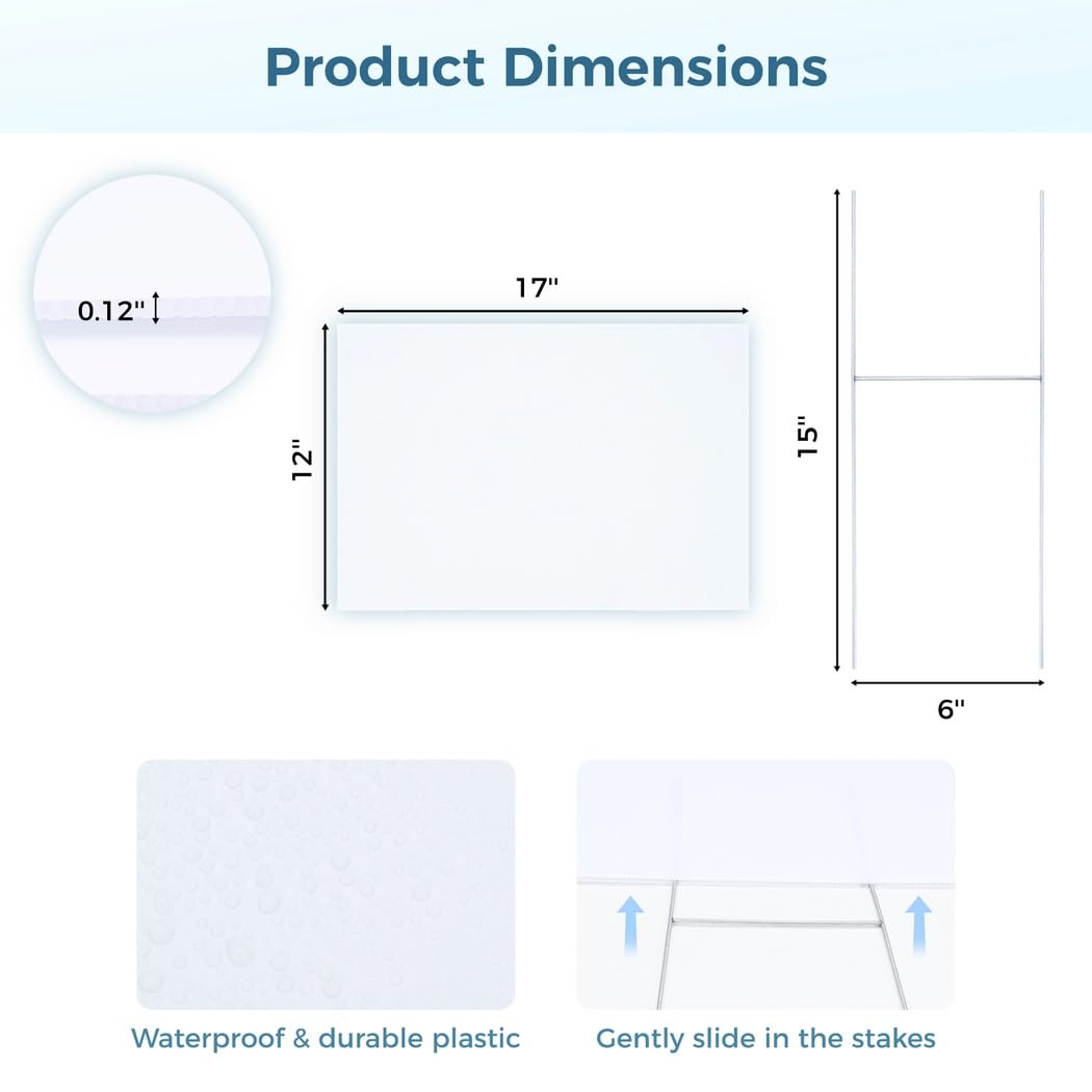 3er-Pack blanke Gartenschilder mit Ständern, wasserfeste Wellkunststoff-Rasenschilder für draußen, beidseitig für DIY-Beschriftung bei Party, Hochzeit, Verkauf und Werbung, 17 x 12 Zoll