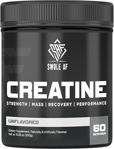 Swole AF CREATINE Mono | Pre y después del entrenamiento para ganar resistencia y recuperación muscular | Suplemento dietético para mejorar la