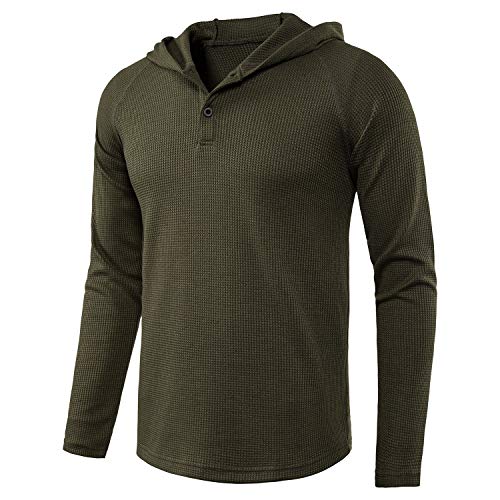 Manwan walk Men's Pullover Active Waffle Hoodies Sweatshirts Lightweight Long Sleeve Basic Raglan Waffle Athletic Hoodies(Large,Olive)