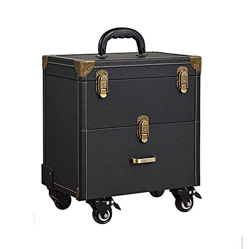 Yinghuawen Rolling Cosmetic Studio 36x23x34CM Caja de artista de maquillaje de almacenamiento de carretilla organizada portátil, Estuche de equipaje cosmético de carretilla, Caja de herramientas for t