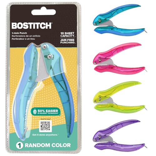 Bostitch Office inLIGHT Reduced Effort One-Hole Punch, One Unit per Package, Assorted Colors, No Color Choice (241)