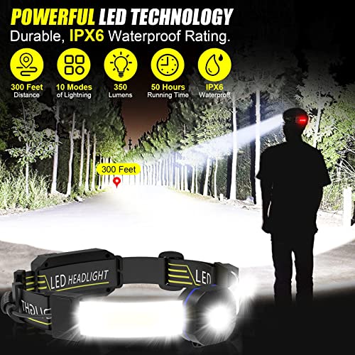 LED Headlamp Flashlight,Super Bright Headlamp Rechargeable with Red Taillight,230° Illumination,IPX6 Waterproof,10 Modes Lightweight Head Lamp,head flashlight,for Running,Hiking,Fishing,Outdoor - Image 5