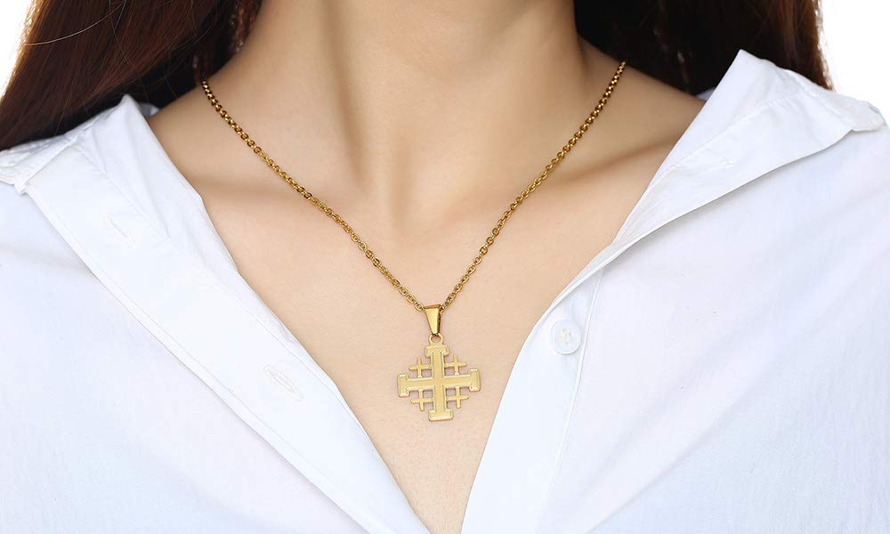VNOX Acier Inoxydable Jérusalem Croix Pendentif Collier Bijoux Religieux Cadeau pour Hommes Femmes