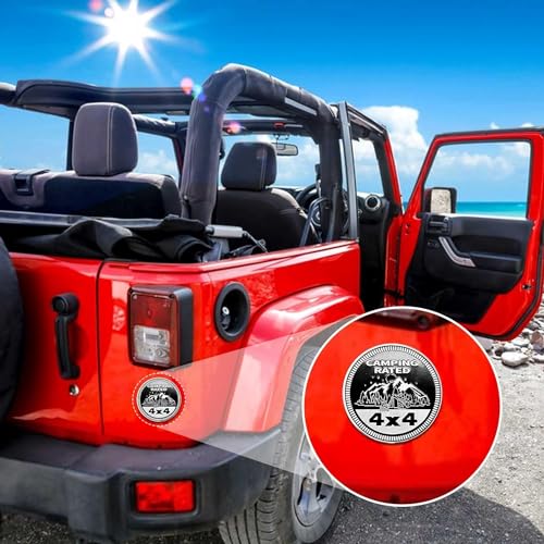 Image of Camping Badge Rated Car Emblem, 4 x 4 Metal Automotive Badge 3D Metal Car Badges Emblems Round Emblem Decals Car Badge Decals Stickers Compatible with Jeep Wrangler Vehicles Trucks SUV Emblems(ZS068)
