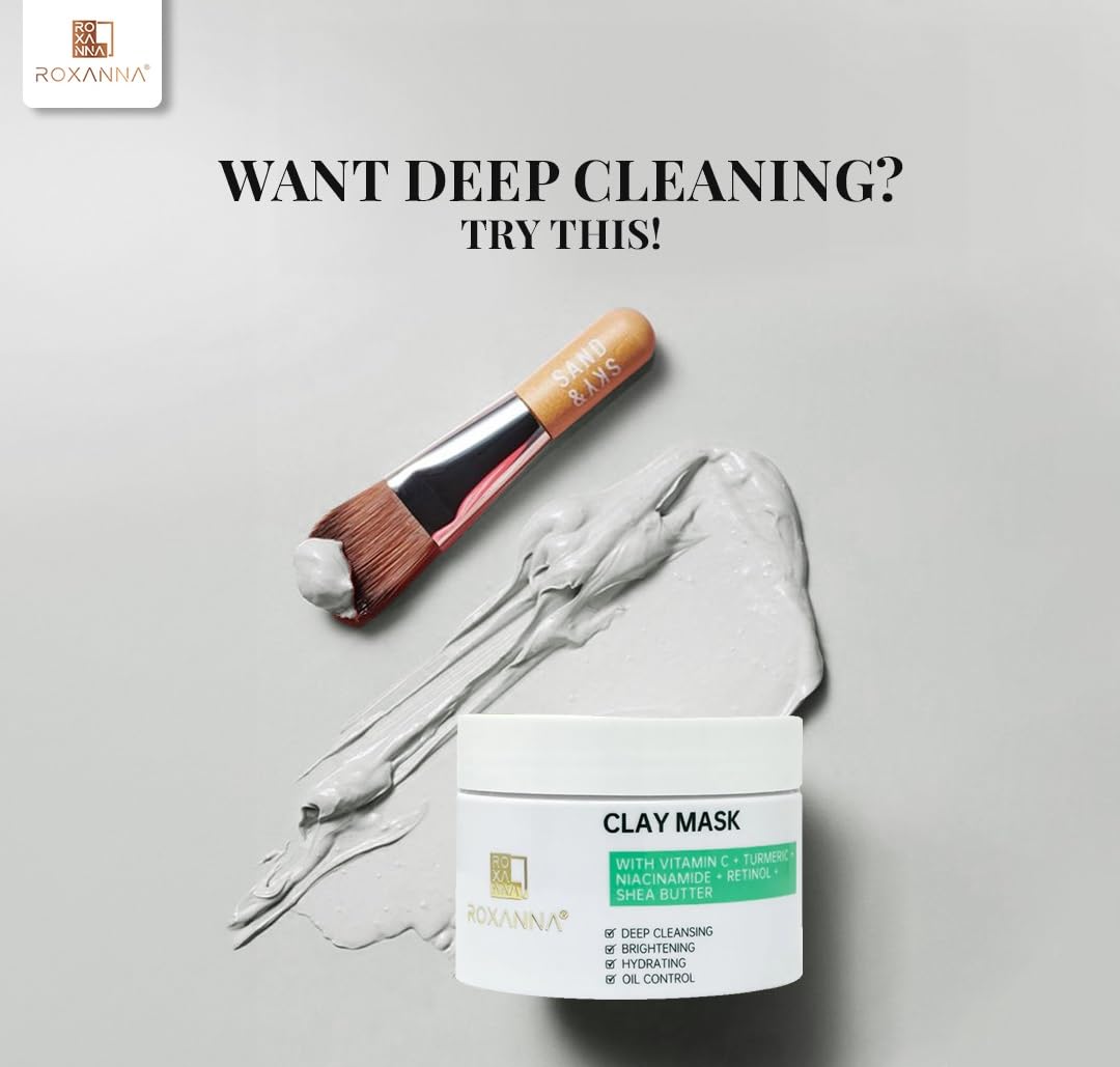 Roxanna Clay Face Mask 130g, Kaolin Clay Deep Pore Cleansing Mask with Turmeric, Vitamin C & Niacinamide, Brightening - Image 2