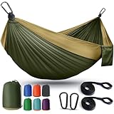 Camping Hammock Lightweight, Portable Hammocks Parachute Hammock with Two Tree Straps, Single or Double Travel Swing Nylon Camp Hammocks, Outdoor Essentials for Beach Backpacking Hiking, Orange