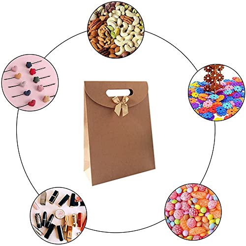 ELECDON 20 Pieces Kraft Paper Packaging Bags, Kraft Paper Bags Candy Bags, Paper Party Bags, Party Favor Paper Gift Bags, Paper Bags with Handles, for Packaging Banquet Gifts, Candies, Biscuits