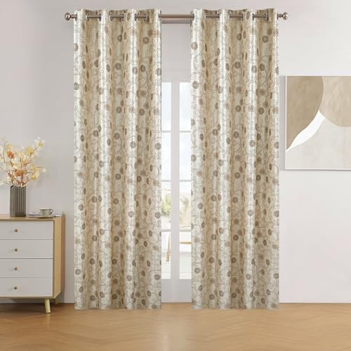 Amazon Brand - Solimo Polyester Floral Leaf Print Door Light-Filtering Grommet Curtains (Brown,7 Feet -210Cm)- Pack of 2 Regular Print 135 GSM 2 51uv+TsiEhL