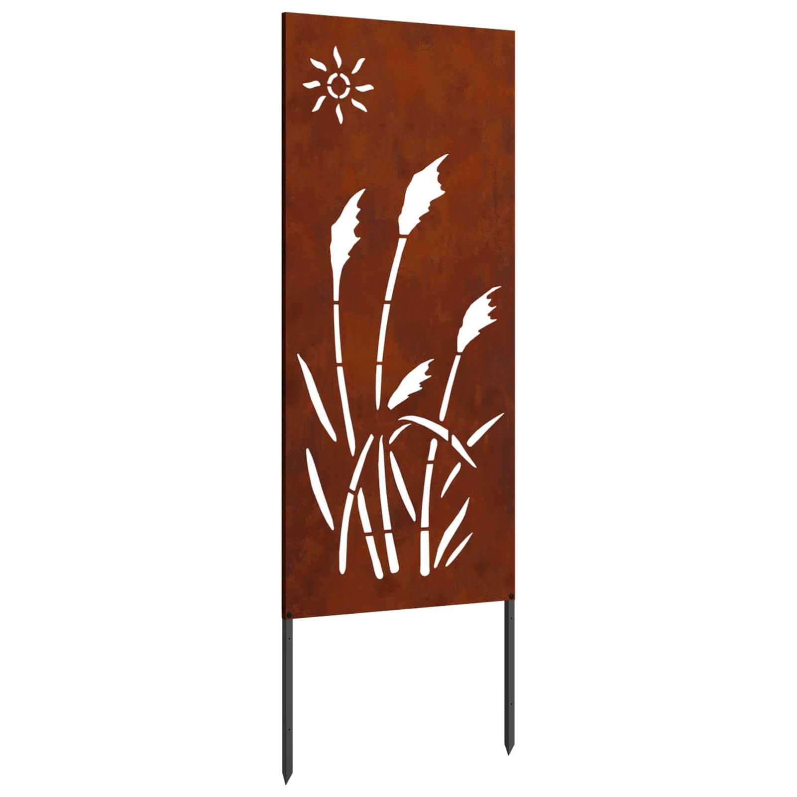 Tela frangivista giardino arrugginita, 50 x 140 cm, in acciaio resistente alle intemperie, con intarsi decorativi, resistente al vento, facile da fissare al pavimento, ideale per terrazza e