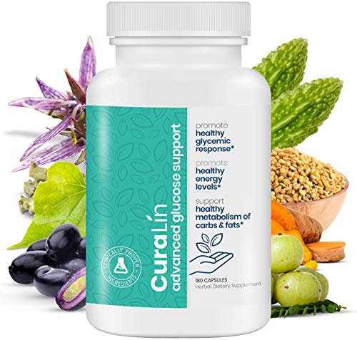 CuraLin Ayurvedic Blood Glucose Supplement - Natural Blood Sugar & Advanced Insulin Support Tablets for Type 2 Diabetics and Pre-Diabetics (1 Bottle - 180 Caps - 30 to 60 Day Supply) by CuraLife