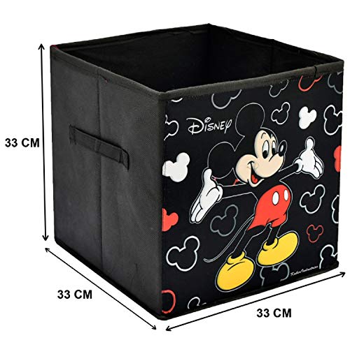 Image of Kuber Industries Disney Print Non Woven Fabric 4 Pieces Foldable Large Size Cloth Storage Box Toy, Books Wardrobe Organiser Cube with Handle (Black & Pink) - KUBMART02376