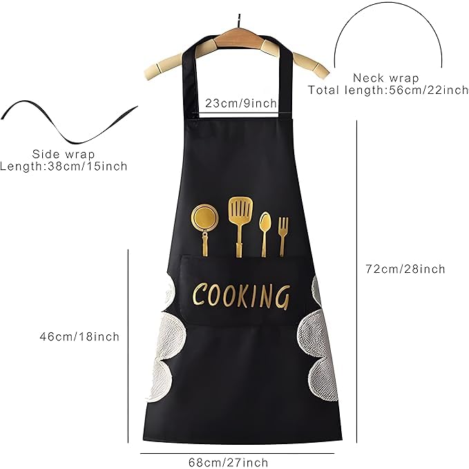Image of VELVERI Waterproof Kitchen Cooking Apron for Women Men | Adjustable Bib with Hand Towel Wiping Patch | Large Pocket Oil & Stain Resistant | Cute Cartoon Rabbit Design