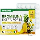 Bromelina Forte Drenante 2500+5000 GDU 40cpr [Sigillate in Blister per Massima Conservazione] con Tarassaco Made in Italy, Bromelina Complex VEGAN, Aiuto a Microcircolo e Ritenzione Idrica NUTRIXIMA®