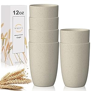 Wheat Straw Cups 6 PCS Good Alternative to Plastic Reusable Cups 12 oz Unbreakable Drinking Cup Reusable Dishwasher Safe Water Plastic Glasses Beige