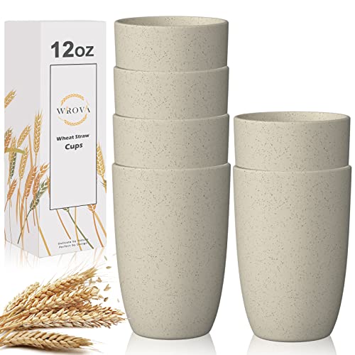 Wheat Straw Cups 6 PCS Good Alternative to Plastic Reusable Cups 12 oz Unbreakable Drinking Cup Reusable Dishwasher Safe Water Plastic Glasses Beige