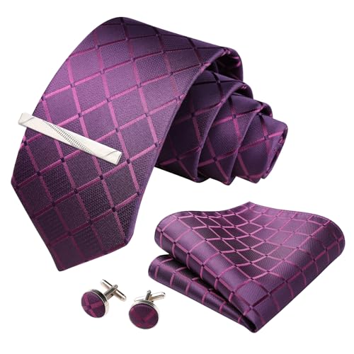 Image of Striped Plaid Polka Dot Mens Tie Formal Necktie Pocket Squares Ties Clips Cufflinks Classic for Men Set