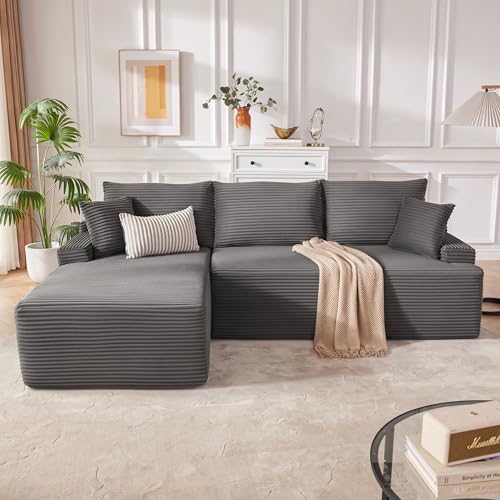 Cloud Sectional Couch, Boneless Sofa for Living Room, Modular Sectional Sofa with Deep Seat, Fluffy Comfy Couch with L-Shaped Chaise, No Assembly Required, Dark Grey