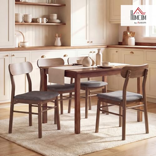 Image of HOMCOM Dining Chairs Set of 4, Upholstered Solid Wood Kitchen Chairs, Mid-Century Modern Dining Room Chairs with Ergonomic Curved Backrest, Gray