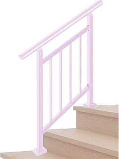 Handrails for Outdoor Steps Suitable for 1 to 3 Steps- Wrought Iron Stair Railing- Step Steady with 3 Feet Handrailing- Safe Indoor Home Banisters (White)