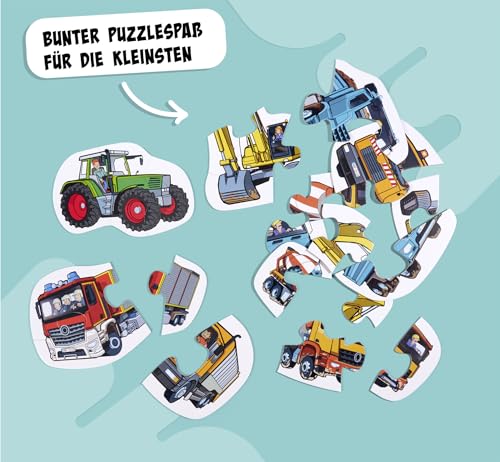 Noris 6 erste Puzzles Fahrzeuge – Kinderpuzzle ab 2 Jahren mit Traktor Auto Bagger – 6 robuste Puzzles mit 2–5 Teilen – Spielzeug für Kleinkinder Jungen Mädchen – geeignet für Puzzle-Einstieg Lernen