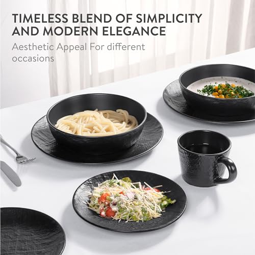 Navaris Steingut Geschirr Set 4 Personen (16 Teile) - Teller Set Geschirrset Geschirr - Tafelservice mit Suppenteller Tellerset - Kombiservice - Tafelservice 4 Personen - Anthrazit