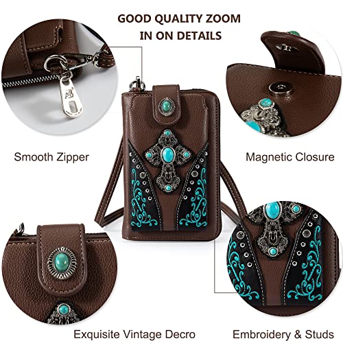 Image of Montana West Western Crossbody Phone Wallet for Women RFID Blocking Wallet Purse with Cash Slots & Zipper Pocket