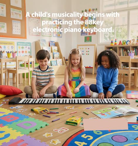 Image of MARVTOWN 88Keys Portable Flexible Roll Up Piano Keyboard,Foldable Electric Keyboard Piano with Speaker,108 Demo Songs,128 Tones,Earphone,MIDI,Type-C Charging For Beginners Travelling&Learning