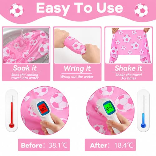 Image of 30Pcs Pink Soccer Ball Cooling Towels for Neck and Face 40 x 12 Inch Sports Team Gifts Sweat Microfiber Workout Ice Towel for Gym Pink Breathable Chilly Bulk Neck Wraps for Athletes Camping Outdoor