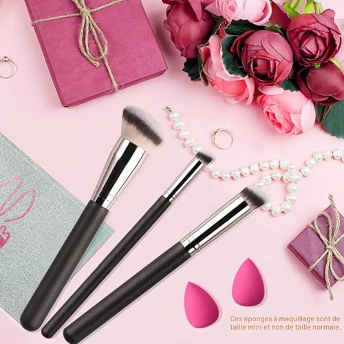 FITDON 3 Pièces pinceaux pour fond de teint anti-cernes et 2 Pièces mini éponges de maquillage pour estomper la crème liquide, la poudre, le polissage, le pointillage – vue 7