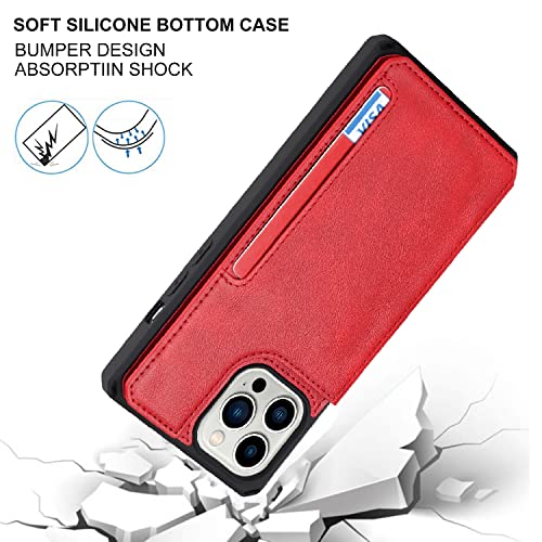 Image of Cavor for iPhone 14 Pro Case with Card Holder,for iPhone 14 Pro Wallet Case for Women Men,Phone Case for iPhone 14 pro with Stand Credit Card Holder, Leather Strap Shockproof Cover- Red