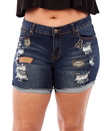 1826/ Jack David/Wax Floral Women's Plus Size Bermuda Short Curvy Denim Jeans Ripped Distressed