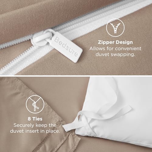 Image of Bedsure Duvet Cover Oversized King Size - Soft Double Brushed Bedding Set for Kids & Adults, Zipper Closure, 3 Pieces, Includes 1 Duvet Cover (120 inchx98 inch) & 2 Pillow Shams, NO Comforter, Light Brown