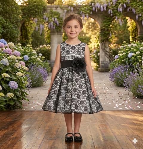 Image of Baby Girl's Poly Satin Flower Net Summer Knee Length Frock Kids Wear Birthday Dress