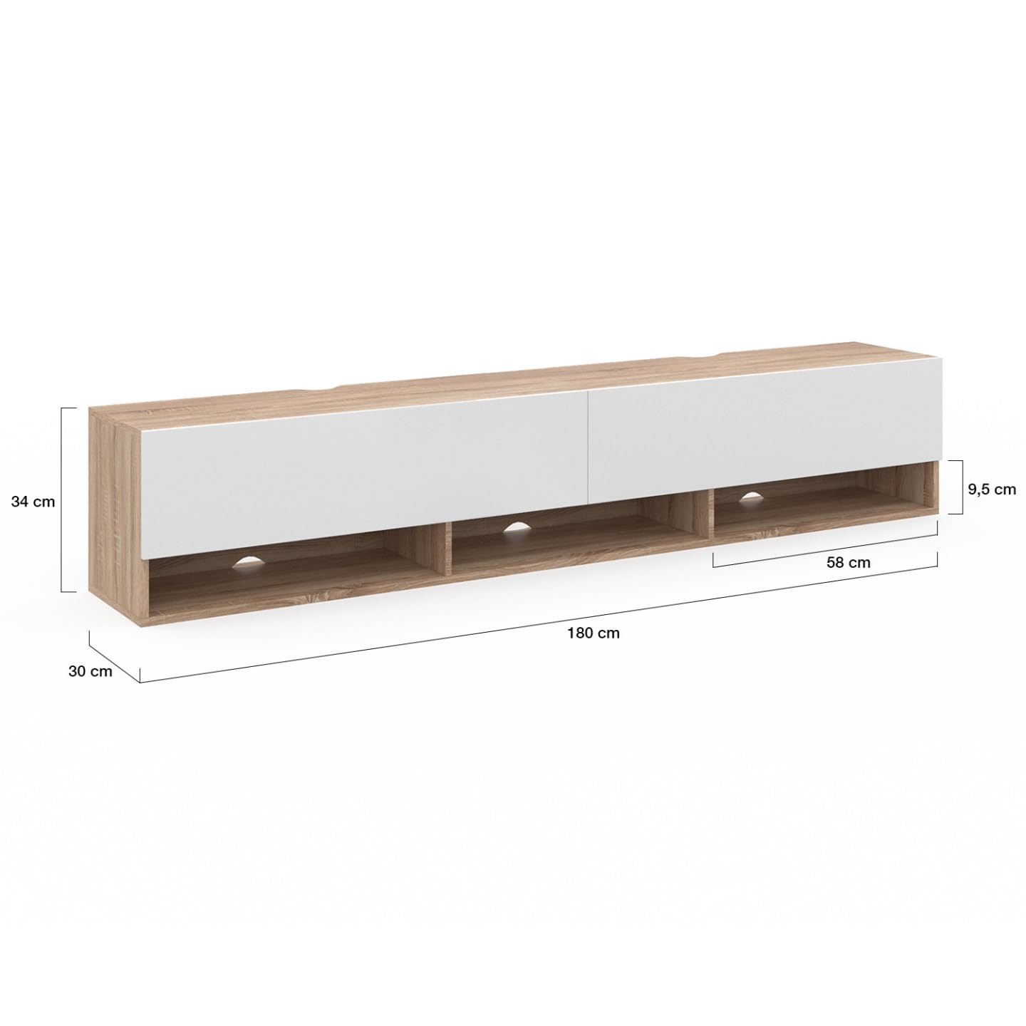 IDMarket - Mueble TV 180 cm Colgante Elio 2 Puertas con estante, Madera y Blanco