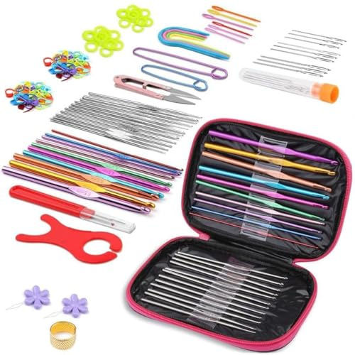 Image of VIRADHAM Crochet Hook Set with Case - Complete Crochet & Knitting Kit for Beginners & Experts, Ergonomic Crochet Hooks, Steel Crochet Needles, Knitting Tools, Stitch Markers & Accessories (Crochet Kit 22)
