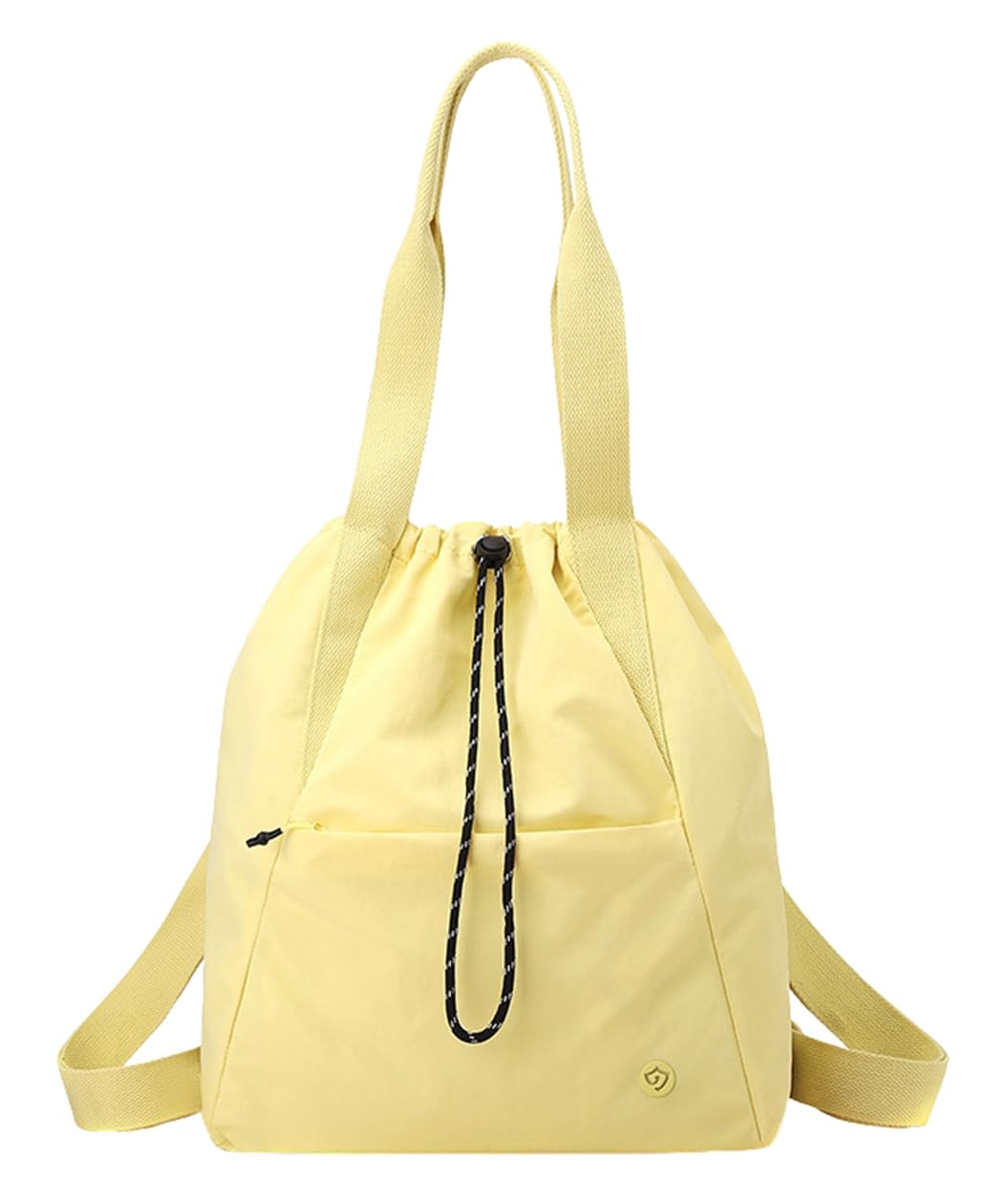 SellerFun Women's Convertible Nylon Drawstring Tote Backpack With Front Zip Pocket Adjustable Straps Gym Travel(Pale Yellow, 19 Liters)
