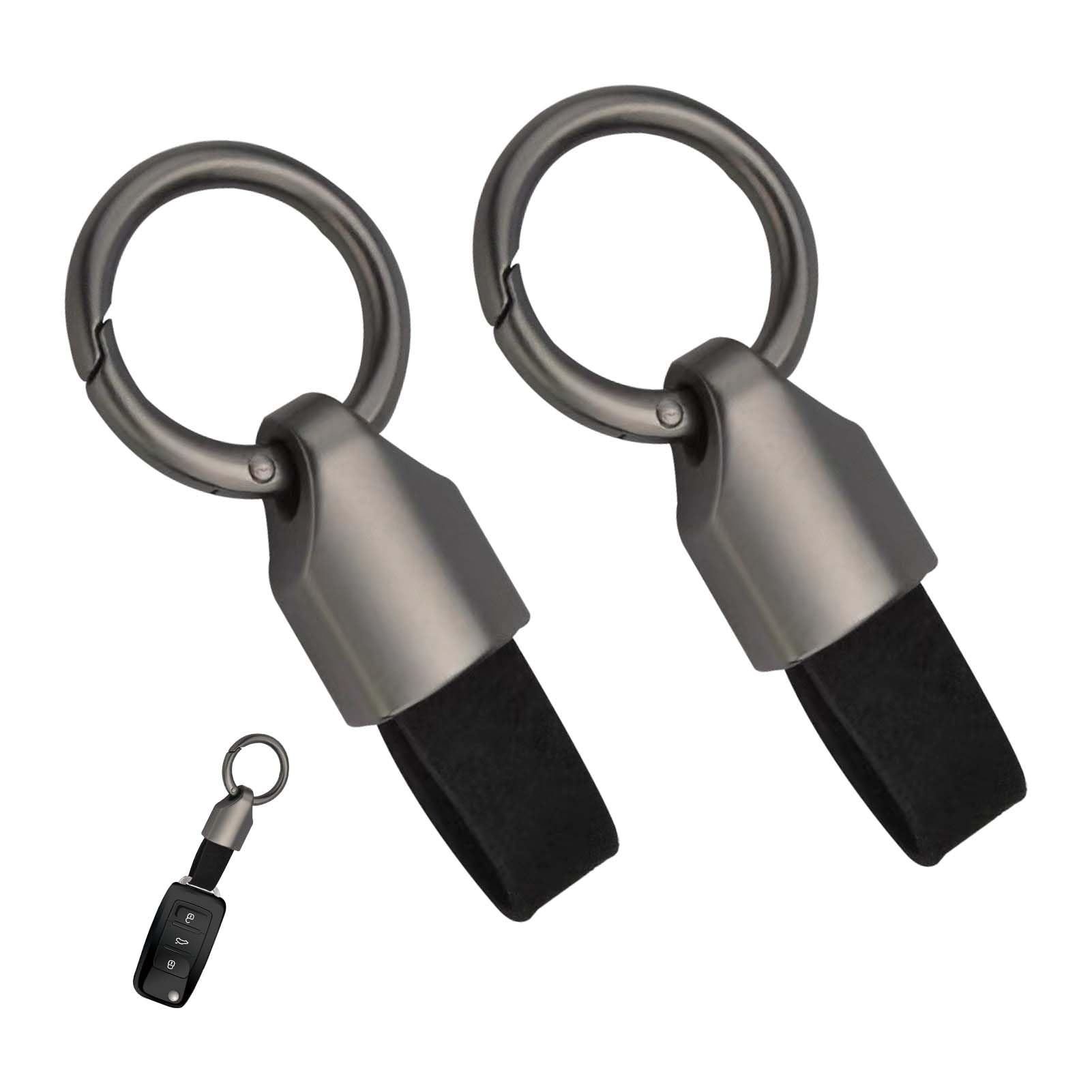 Solbrezeni Unisex Black Car Keychain 2Pcs Leather Keyring Car Key Chain Clip Ring Clip Key Fob Holder Keychain With Keyrings Zinc Alloy Buckle For Men Women