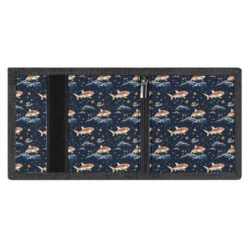 Orange Cartoon Shark Print Wallet for Men, Small Men's Bifold Wallet, 8 Credit Card Holder Slim Minimalist Front Pocket3