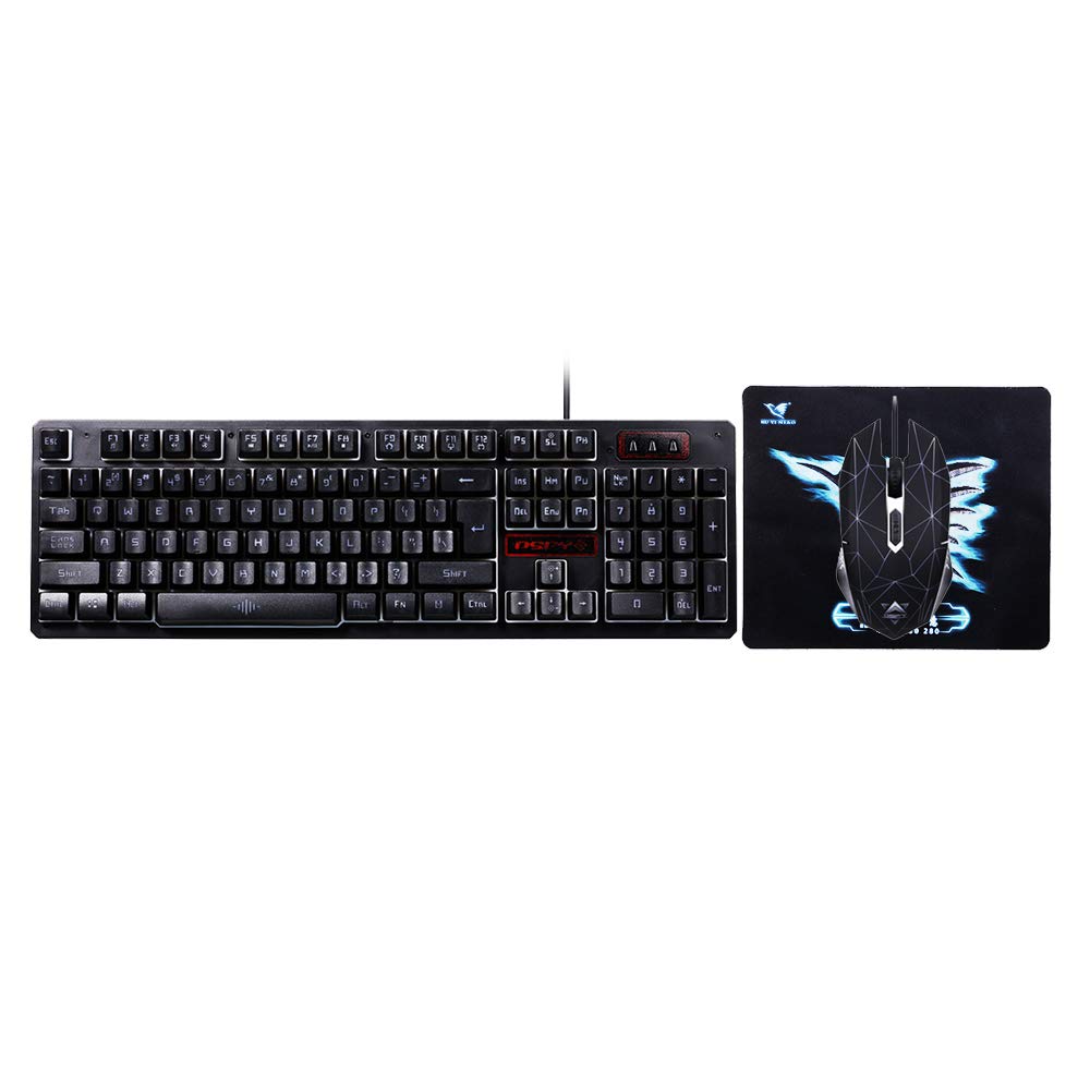 DSFYKeyboard & Mouse Combo USB Wired Keyboard Mouse Combo Gaming Keyboard Mouse Set 104 Keys Keyboard Ergonomic Mouse Combo Black
