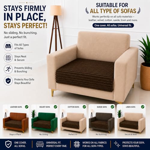 Image of Homerz Premium Rabbit Fur Sofa Cover with Anti-Skid Backing, Soft Plush Fabric Sofa Protector for Living Room Furniture (Brown, 1 Seater, Only Seat Cover)