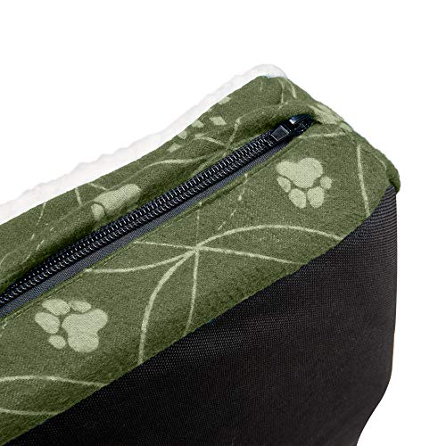 Image of Furhaven Pillow Dog Bed for Small Dogs w / Removable Washable Cover - Sherpa & Flannel Paw Print Mattress - Jade Green, Small
