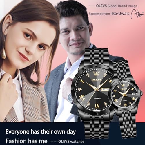 Image of OLEVS Analog Couple Watch Night Light Waterproof Stainless Steel Quartz Watch Men's and Women's Calendar Date Window Leisure Wedding Romantic Double Watch