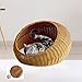 Leefasy Pet House Small Dog Bed Imitation Rattan Breathable Round Cats Small Dogs Pet Scratching Sleeping Bed Cat Bed Basket Cat Nest, Light Brown