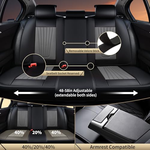 Image of FLORICH Car Seat Covers, Premium Leatherette Car Seat Covers Full Set, Automotive Vehicle Seat Cushions Front Seats and Back, Waterproof Seat Protectors for Sedans Cars SUV Trucks, Black&Gray