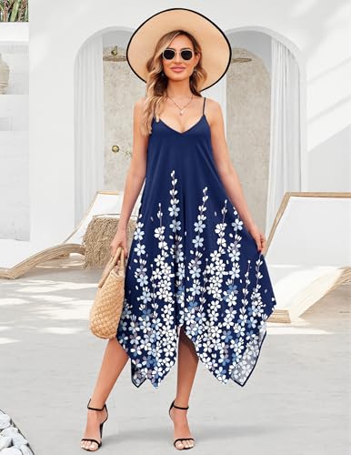 Image of Chigant Women's 2026 Summer Dress Casual Boho Sundress Spaghetti Strap Swimwear Cover Up Beach Flowy Midi Vacation Dresses