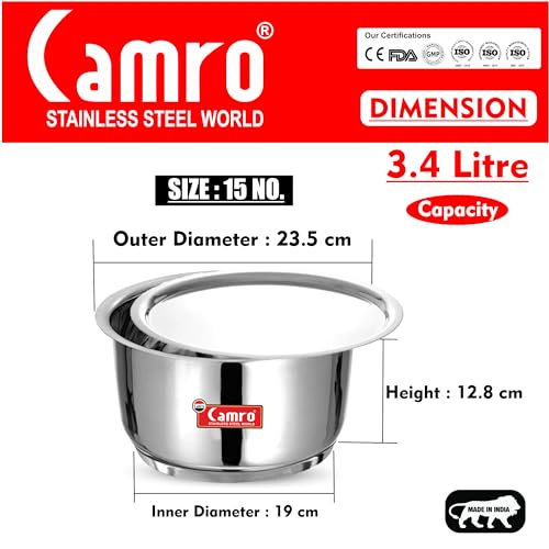 Image of Camro Induction Bottom Tope with Lid (15 No, 3.4 Liters) | (Encapsulated Bottom) Container /Tope /Patila /Bhagona /Cookware | Gas Stove Compatible | 15+Years of Innovation and Quality